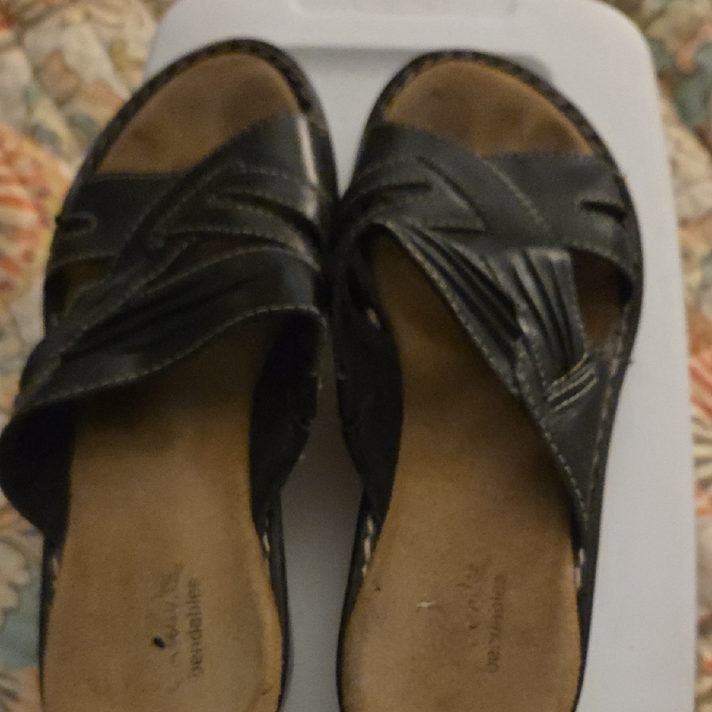 Clarks Black Leather Mules